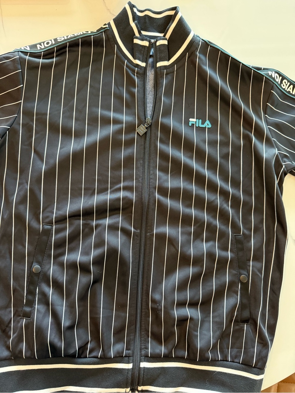 Fila Black Pinstripe Bomber Jacket with Logo